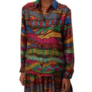 Farm Rio Multicolor Button Down Long Sleeve Top Blouse SZ S EUC